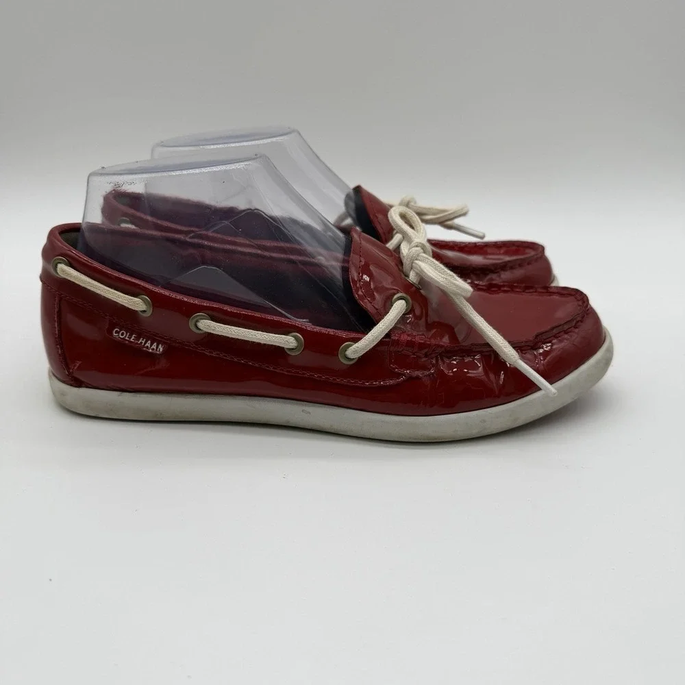 Cole Haan Women's Nantucket Camp Moc Patent Leather Boat Shoes Red Size 7.5